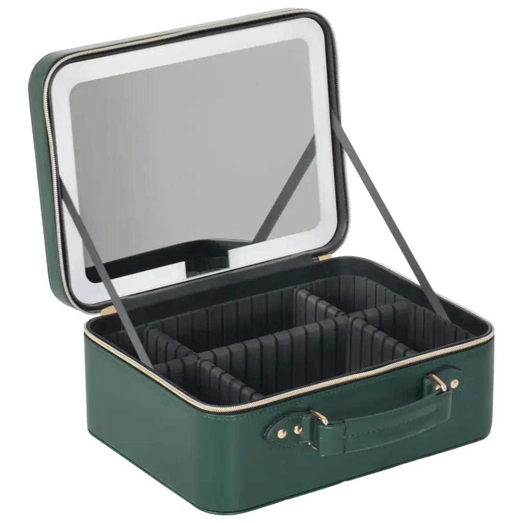 Porodo Lifestyle Travel Makeup Bag with Detachable LED Mirror - Green- Buy In Kuwait