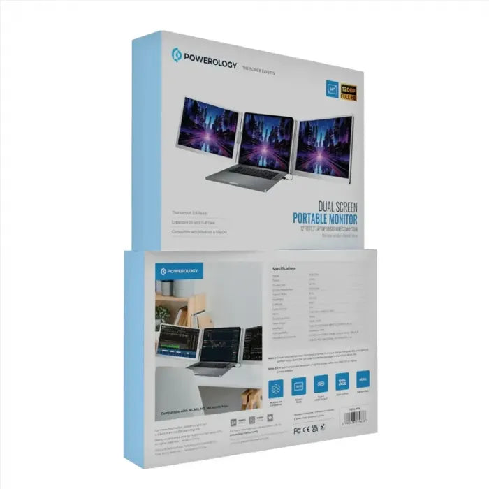 POWEROLOGY DUAL SCREEN PORTABLE MONITOR - SILVER PDSLM14
