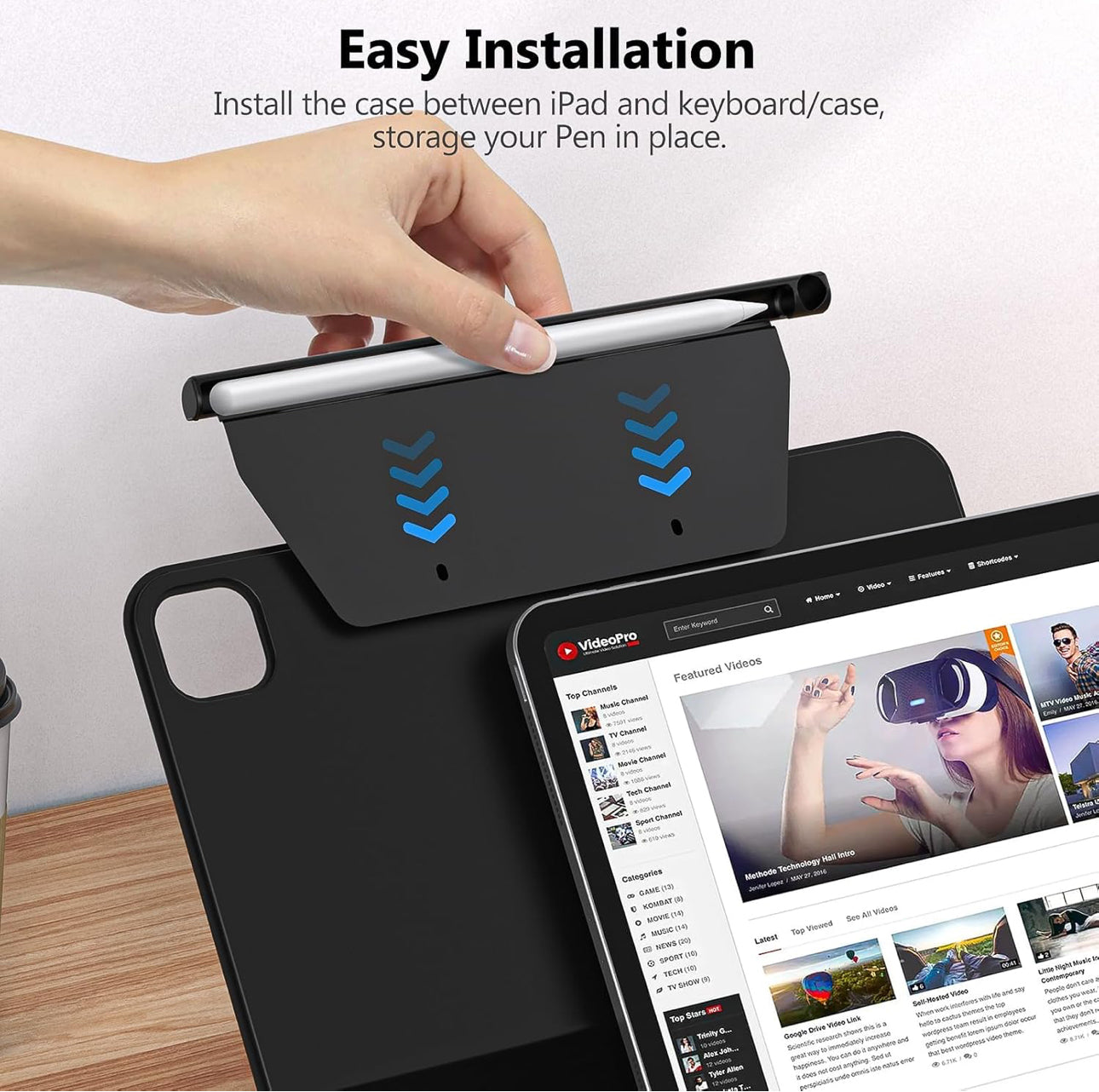 NALACAL Pencil Holder Case for Apple Pencil 2nd Generation, Compatible with Magic Keyboard, Smart Keyboard Folio Designed for Apple Pencil Holder, Other Magnetic Cases for Apple Pen (Black) - TQ STORE