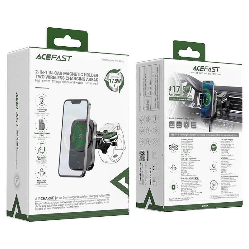 ACEFAST D18 in-car 2-in-1 Mobile And Iwatch Wireless Charging Car Holder. - TQ STORE