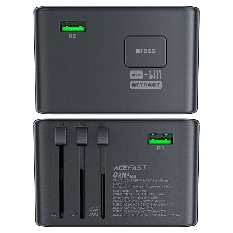 ACEFAST Z1 PD75W GaN Travel Charging Adapter. - TQ STORE