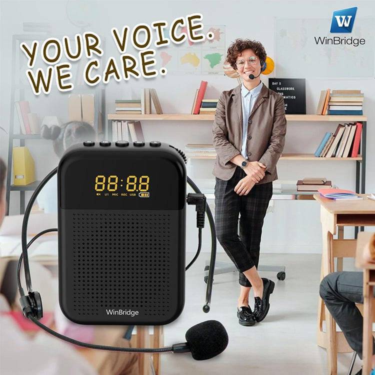 WinBridge S209 Voice Amplifier with Wired Mic Headset 16W 2500mAh Bluetooth Mute LED Display for Teachers - TQ STORE