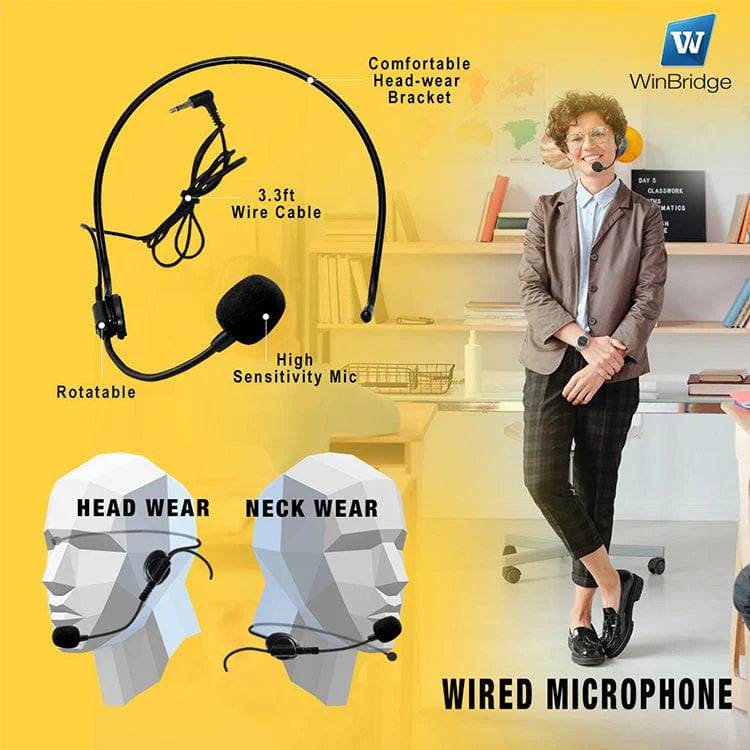 WinBridge S209 Voice Amplifier with Wired Mic Headset 16W 2500mAh Bluetooth Mute LED Display for Teachers - TQ STORE