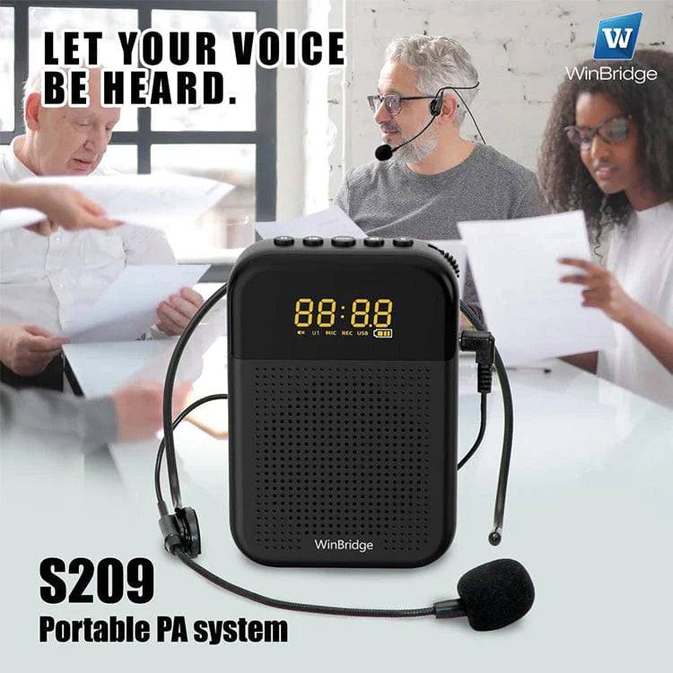 WinBridge S209 Voice Amplifier with Wired Mic Headset 16W 2500mAh Bluetooth Mute LED Display for Teachers - TQ STORE