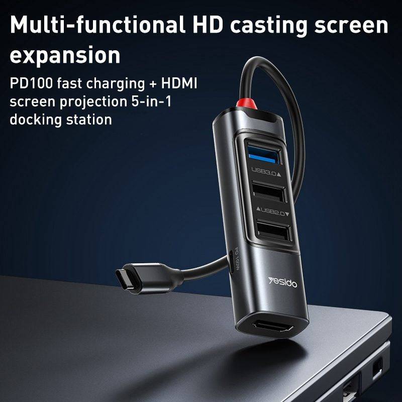 Yesido HB22 5 in 1 USB-C / Type-C Multifunction Docking Station HUB Adapter - TQ STORE