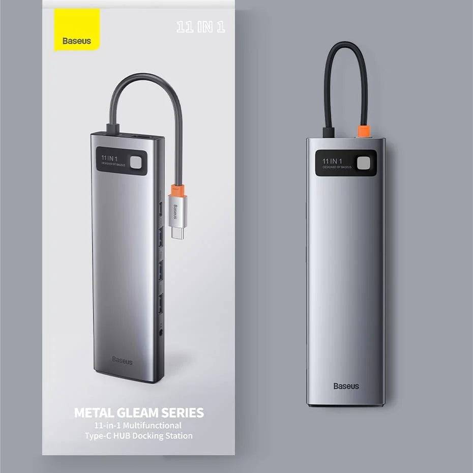 BASEUS METAL GLEAM SERIES 11-IN-1 MULTIFUNCTIONAL TYPE-C HUB DOCKING STATION SPACE GRAY - TQ STORE