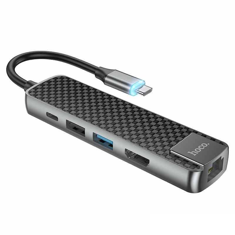 Hoco HB23 Type-C Hub HDMI + USB3.0 + USB2.0 + RJ45 Ethernet port+ PD - TQ STORE