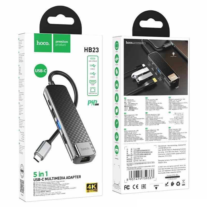 Hoco HB23 Type-C Hub HDMI + USB3.0 + USB2.0 + RJ45 Ethernet port+ PD - TQ STORE