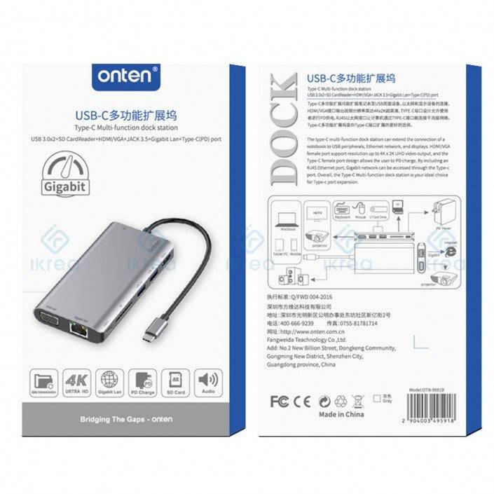Onten 9591b Type C 8 in 1 Multifunctional Hub - TQ STORE