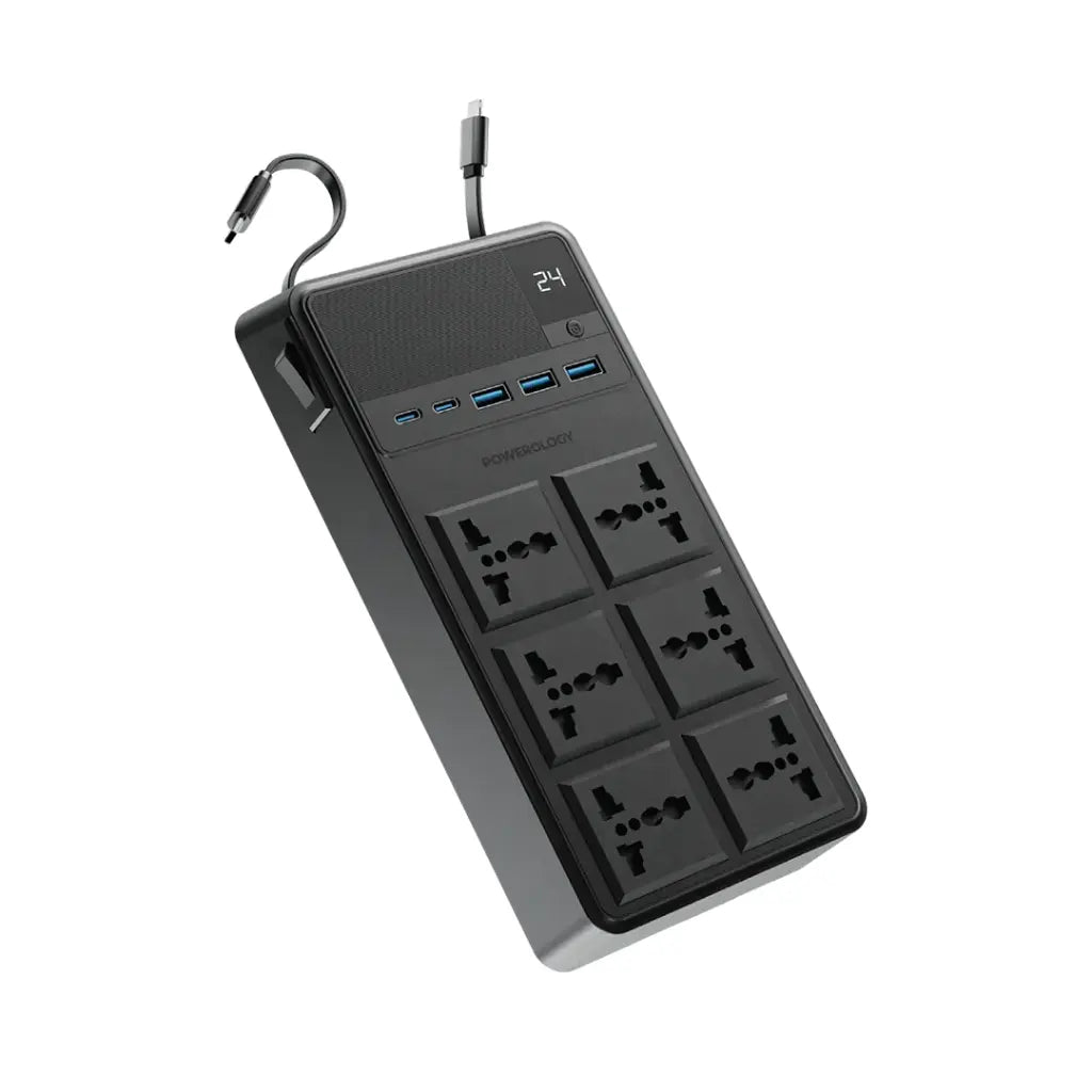 Powerology 2500W 6AC Power Strip with Built-In Retractable Cables - Black-Buy In Kuwait