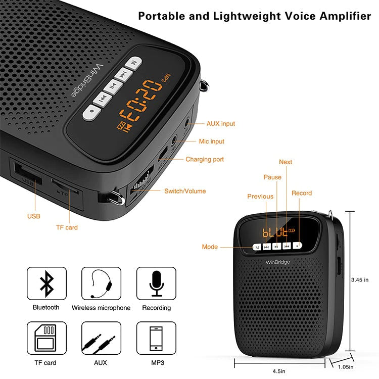 WINBRIDGE S278 PORTABLE
LOUDSPEAKER VOICE AMPLIFIER
WITH WIRELESS MICROPHONE