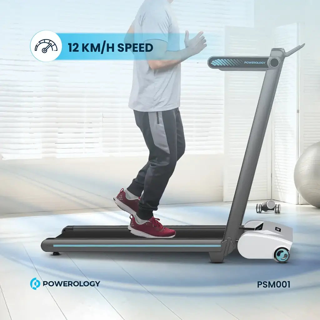 Powerology Incline Folding Treadmill - Walking and Running Modes - Black