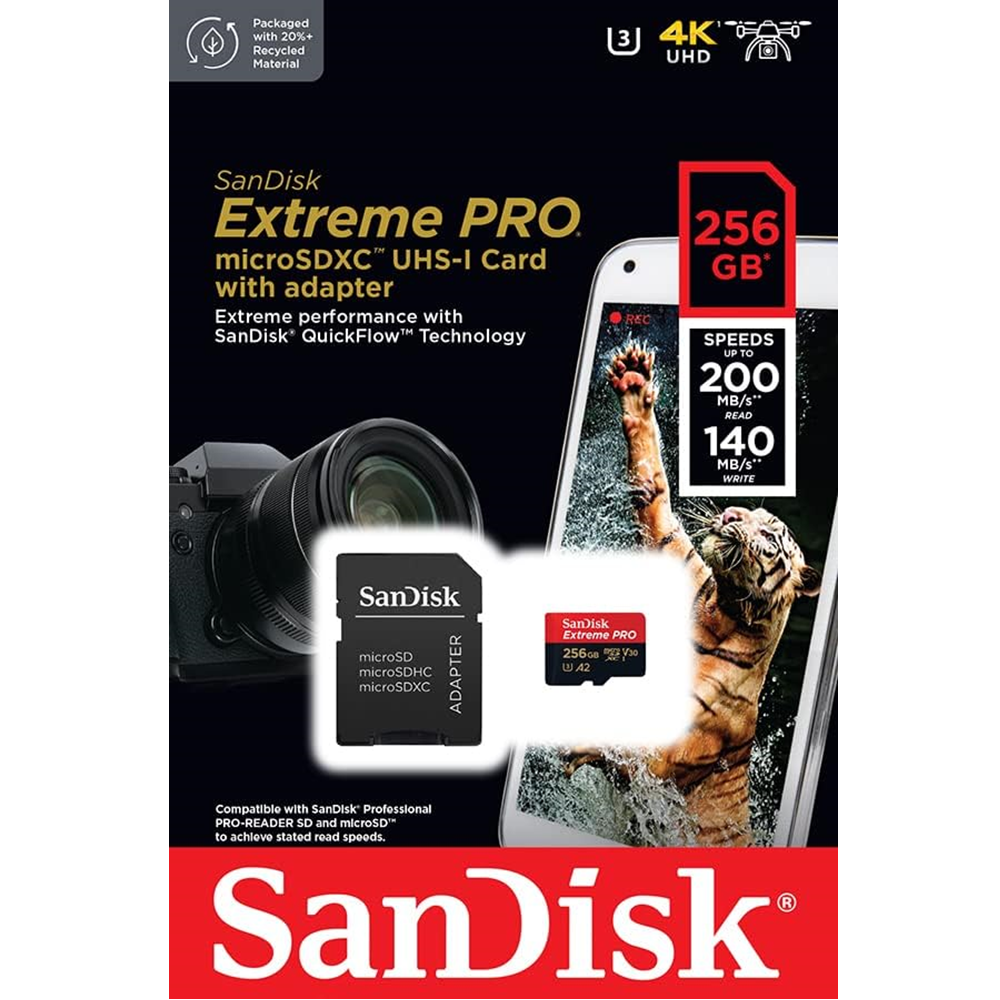 SanDisk 256GB Extreme Pro microSD Memory Card – 200MB/s