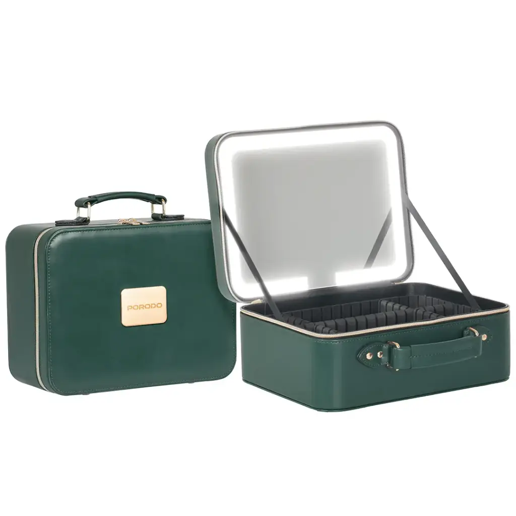 Porodo Lifestyle Travel Makeup Bag with Detachable LED Mirror - Green- Buy In Kuwait