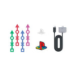 Colorful PlayStation icons form arrows on the left, with PS5 logos and a 30th Anniversary emblem in the center, plus a Limited Edition PS5 Pro cable on the right, all highlighting the PS5 Pro 30th Anniversary Bundle – PlayStation 5 /Buy In Kuwait.