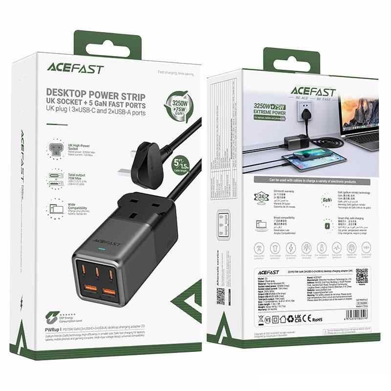 ACEFAST Z3 PD75W GaN power strip (UK).