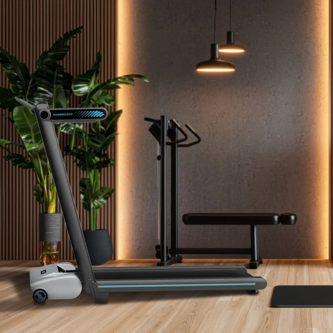 Powerology Incline Folding Treadmill - Walking and Running Modes - Black