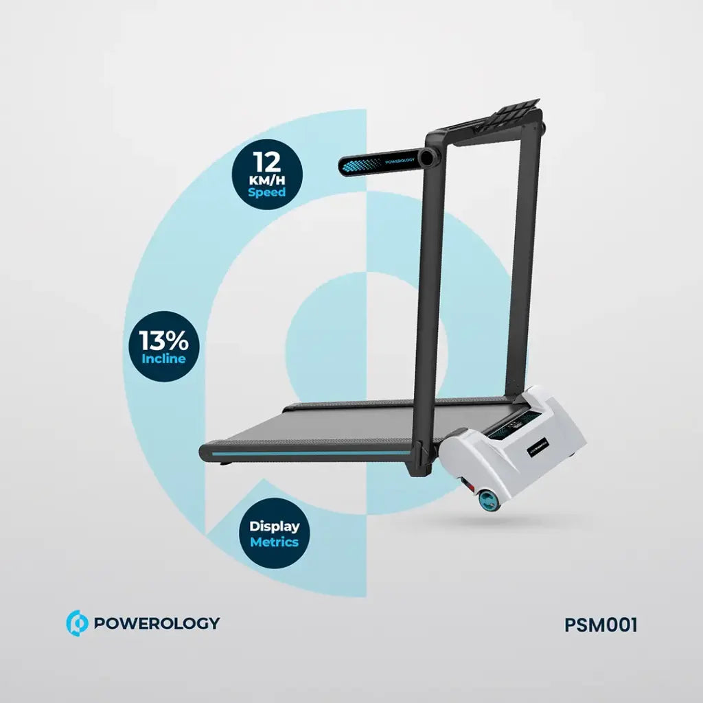 Powerology Incline Folding Treadmill - Walking and Running Modes - Black