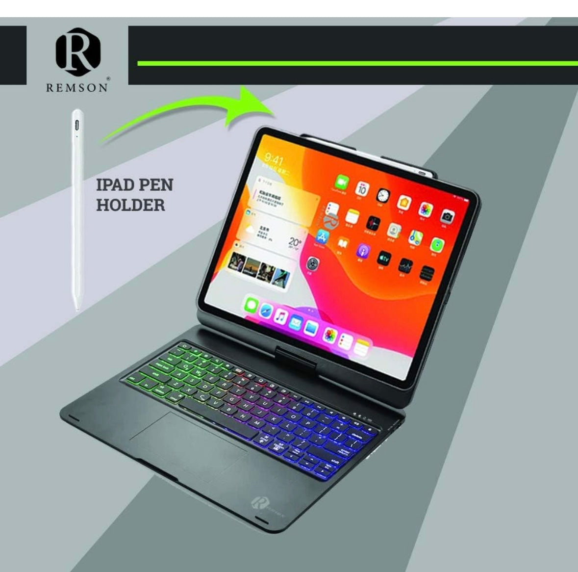 Remson 7 Color Backlit Wireless Bluetooth ipad pro 12.9 keyboard case