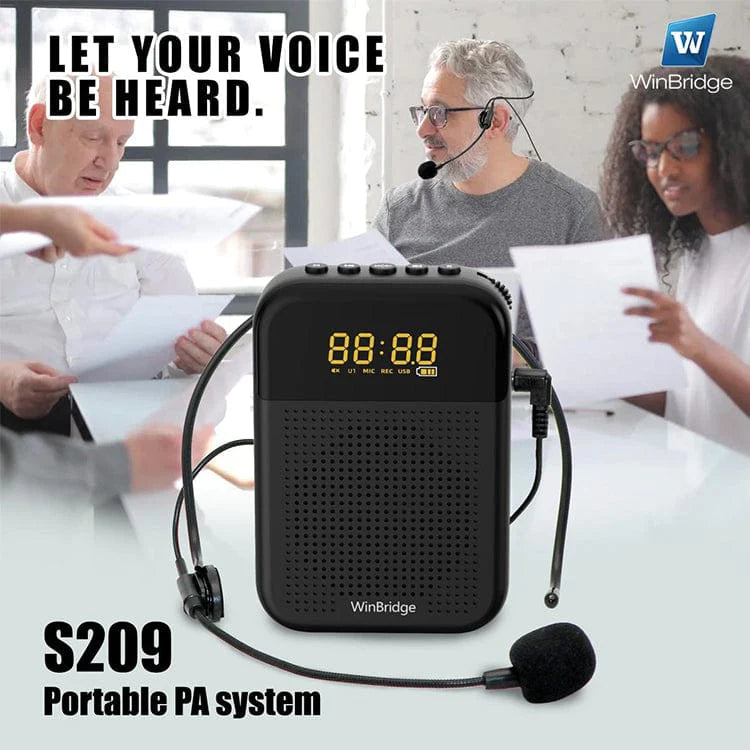 WinBridge S209 Voice Amplifier with Wired Mic Headset 16W 2500mAh Bluetooth Mute LED Display for Teachers