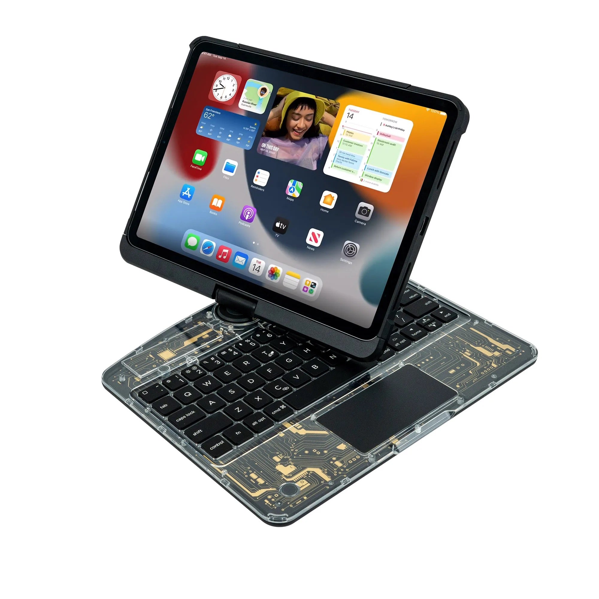 Transparent Rotating Keyboard for iPad Pro 11 inch and iPad Pro 12.9 inch Arabic English