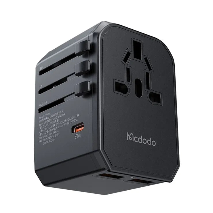 MCDODO CP-4290 PD 33W Travel Charger Adapter with 2 USB-A, Type-C, 2-in-1 Universal Wall Charger + Socket (Black)