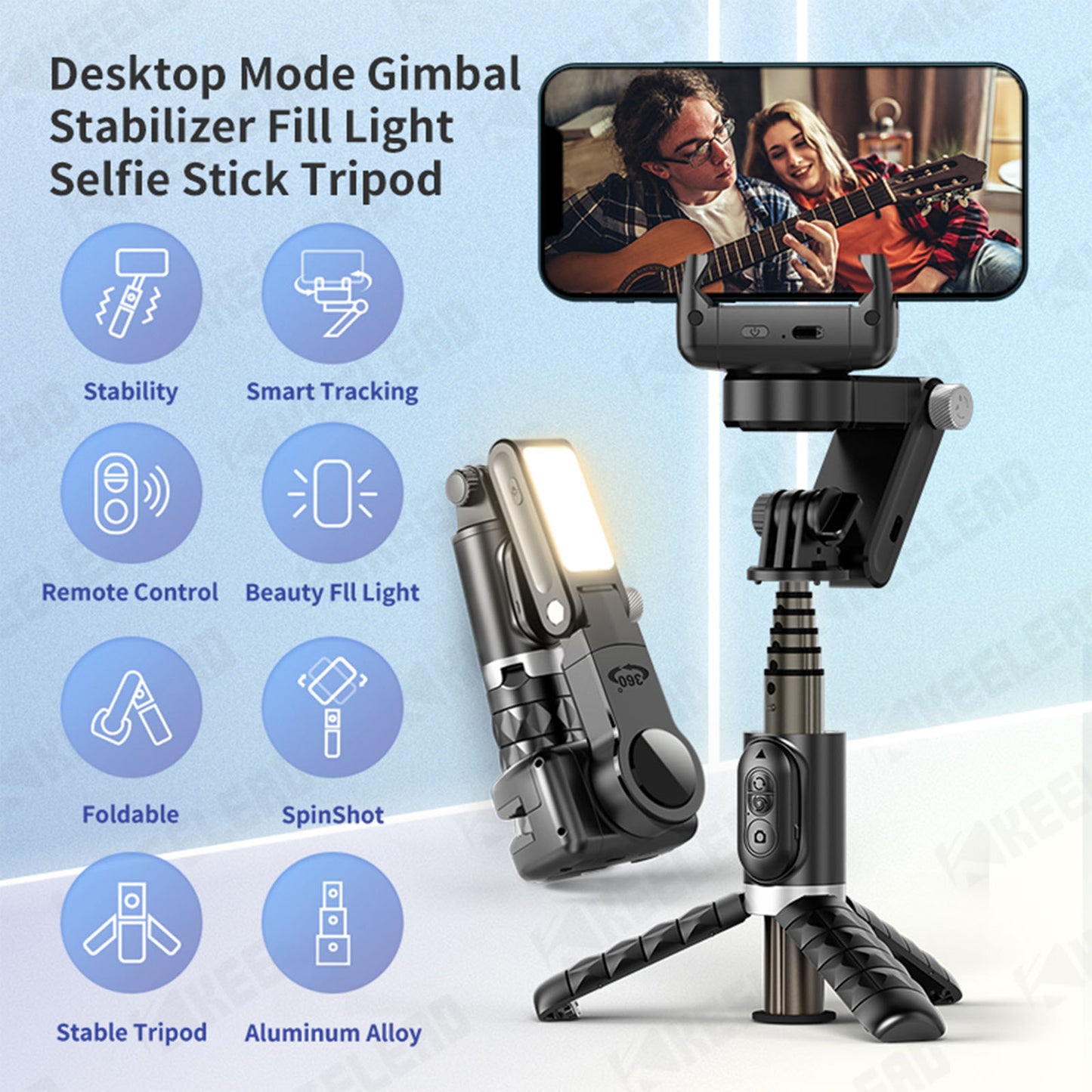 Q18 Desktop Selfie Stick Tripod with Fill Light Tripod Gimbal Stabilizer