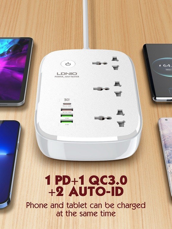 LDNIO SCW3451 WIFI Smart Universal Power Strip 3 Outlets+1 PD+1QC 3.0 + 2 Auto-ID High Output Power Socket Switches Extension
