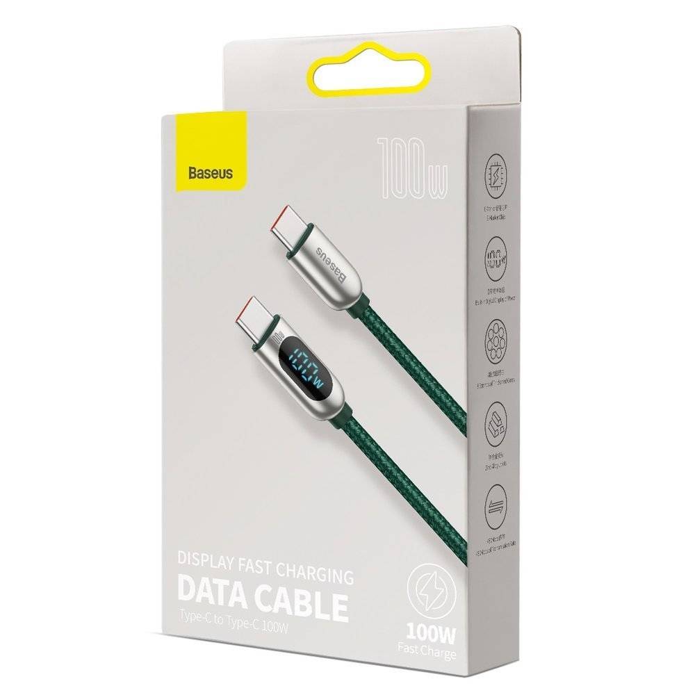 BASEUS DISPLAY FAST CHARGING DATA CABLE 100W 1M GREEN