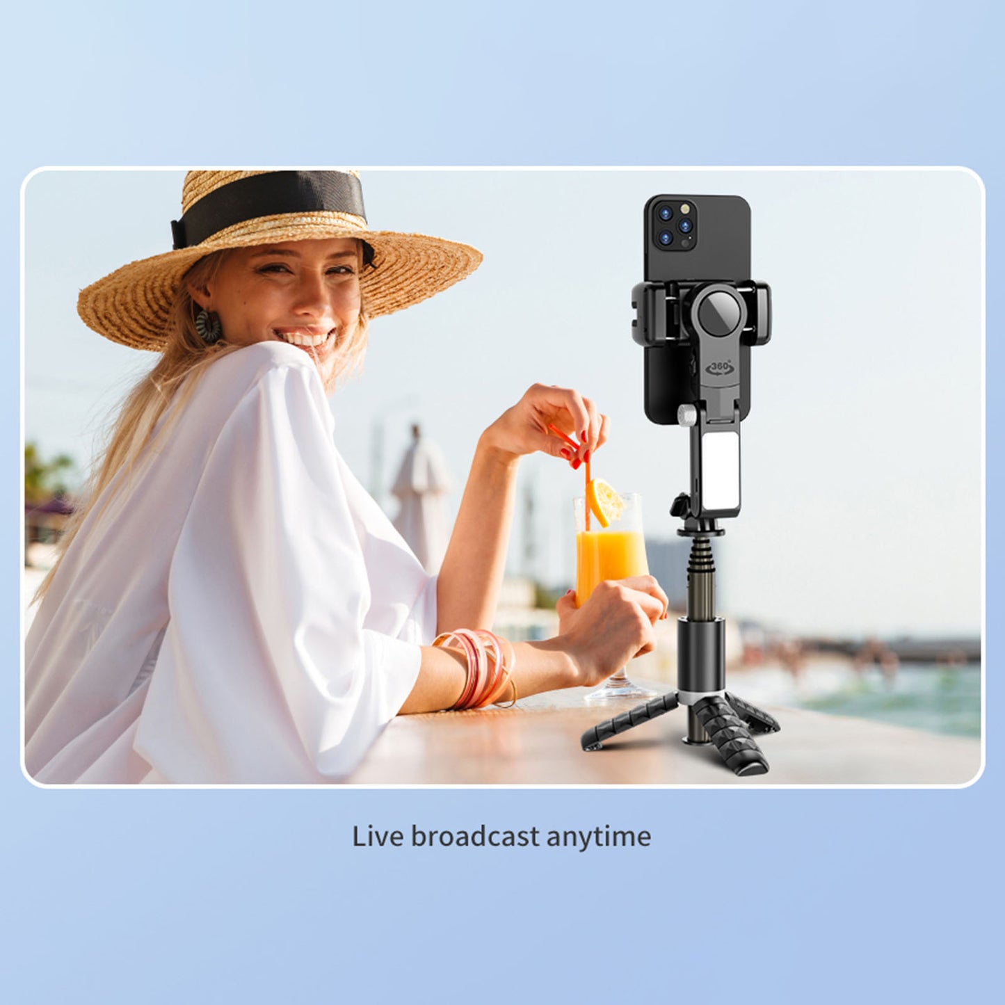 Q18 Desktop Selfie Stick Tripod with Fill Light Tripod Gimbal Stabilizer