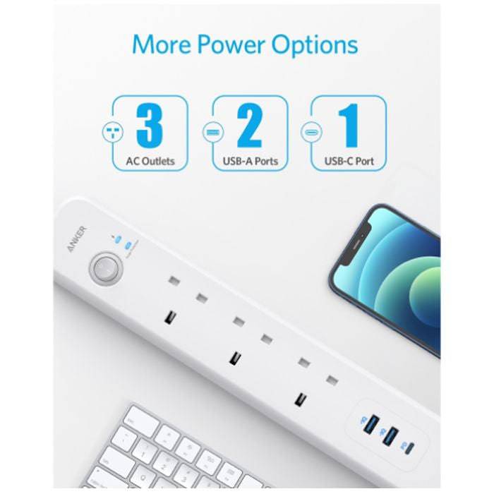ANKER POWEREXTEND USB-C 6-IN-1 POWERSTRIP - WHITE - TQ STORE