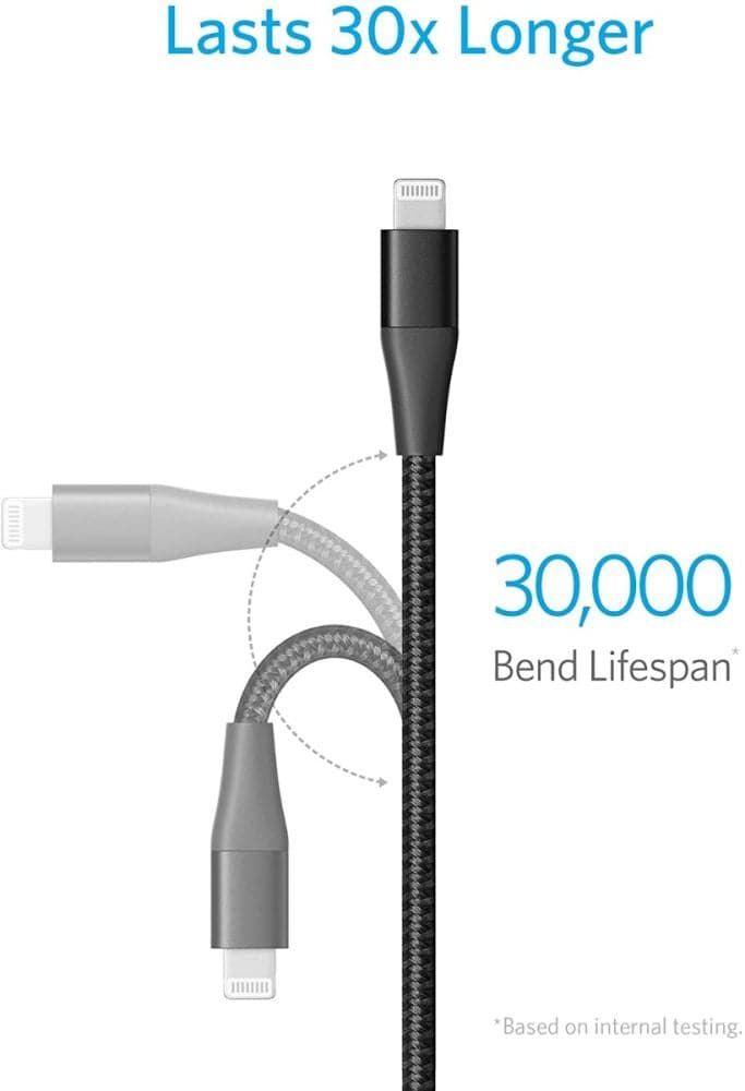 ANKER POWERLINE + II WITH LIGHTNING CONNECTOR (1.8M/6FT) - BLACK - TQ STORE