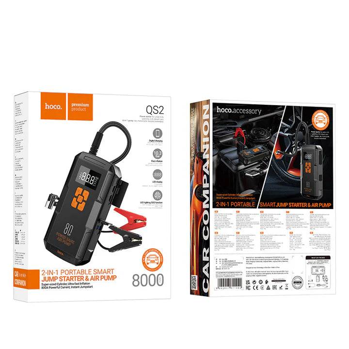 HOCO QS2 Super Energy Portable 4 in 1 Car Jump Starter 8000 MAH , Air Pump , Powerbank and Torch