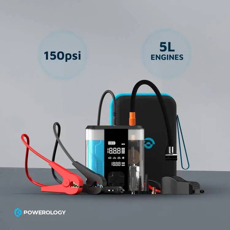 ضاغط هواء Powerology PPO47 8800mAh Jump Start، PD 20W، وقت شحن 2 ساعة، تيار الذروة 800 أمبير، تيار البدء 300 أمبير - شفاف - TQ STORE