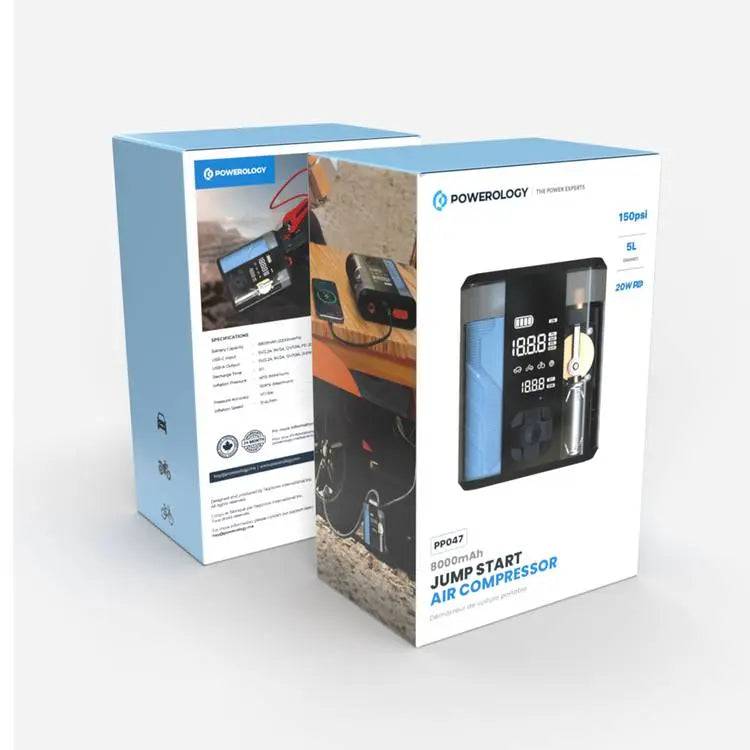 ضاغط هواء Powerology PPO47 8800mAh Jump Start، PD 20W، وقت شحن 2 ساعة، تيار الذروة 800 أمبير، تيار البدء 300 أمبير - شفاف - TQ STORE
