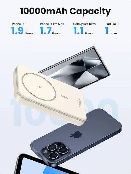 UGREEN 10000MAH PD-20W MAGNETIC WIRELESS15W POWER BANK BEIGE - TQ STORE