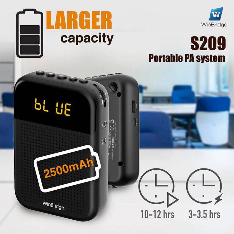 WinBridge S209 Voice Amplifier with Wired Mic Headset 16W 2500mAh Bluetooth Mute LED Display for Teachers - TQ STORE