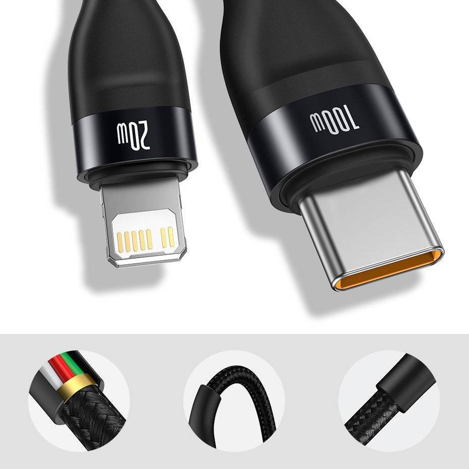 BASEUS 100W FAST CHARGING 2 IN 1 TYPE C TO LIGHTNING + TYPE C