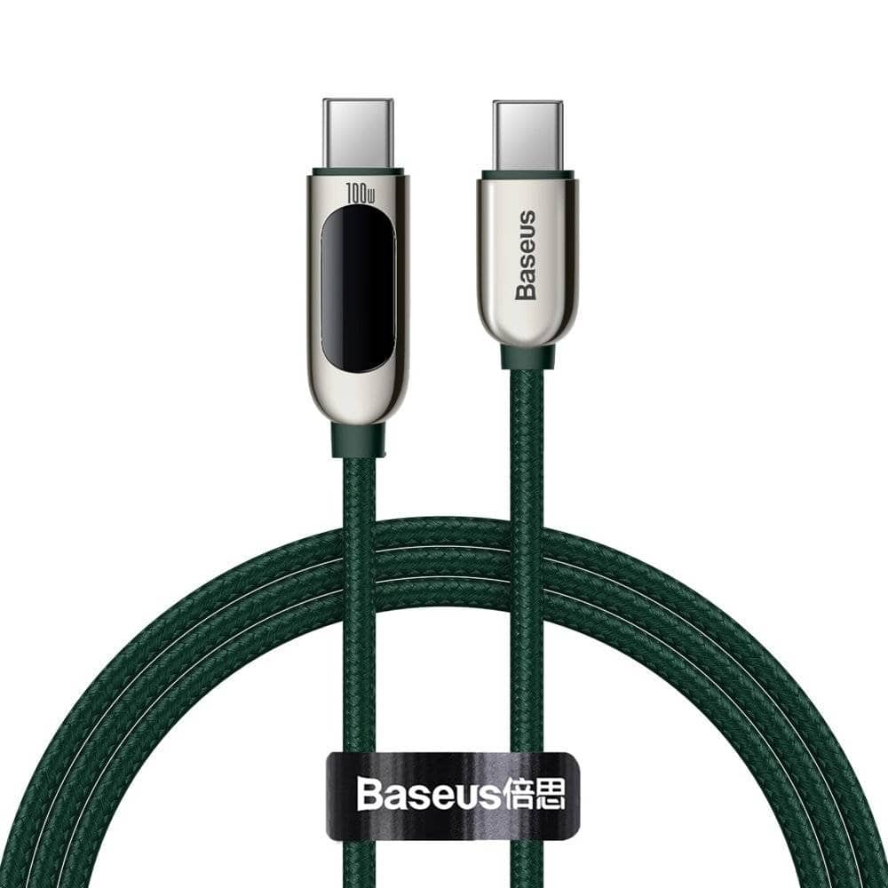 BASEUS DISPLAY FAST CHARGING DATA CABLE 100W 1M GREEN - TQ STORE