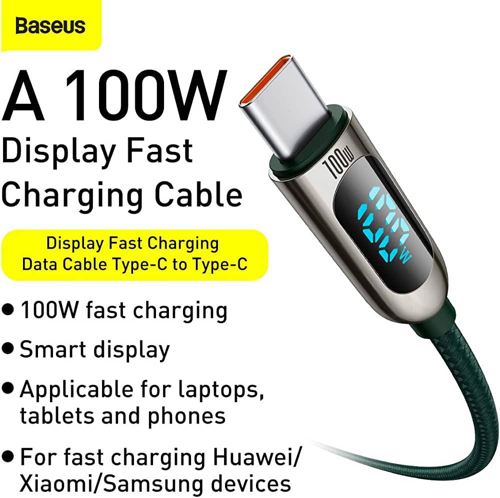 BASEUS DISPLAY FAST CHARGING DATA CABLE 100W 1M GREEN - TQ STORE