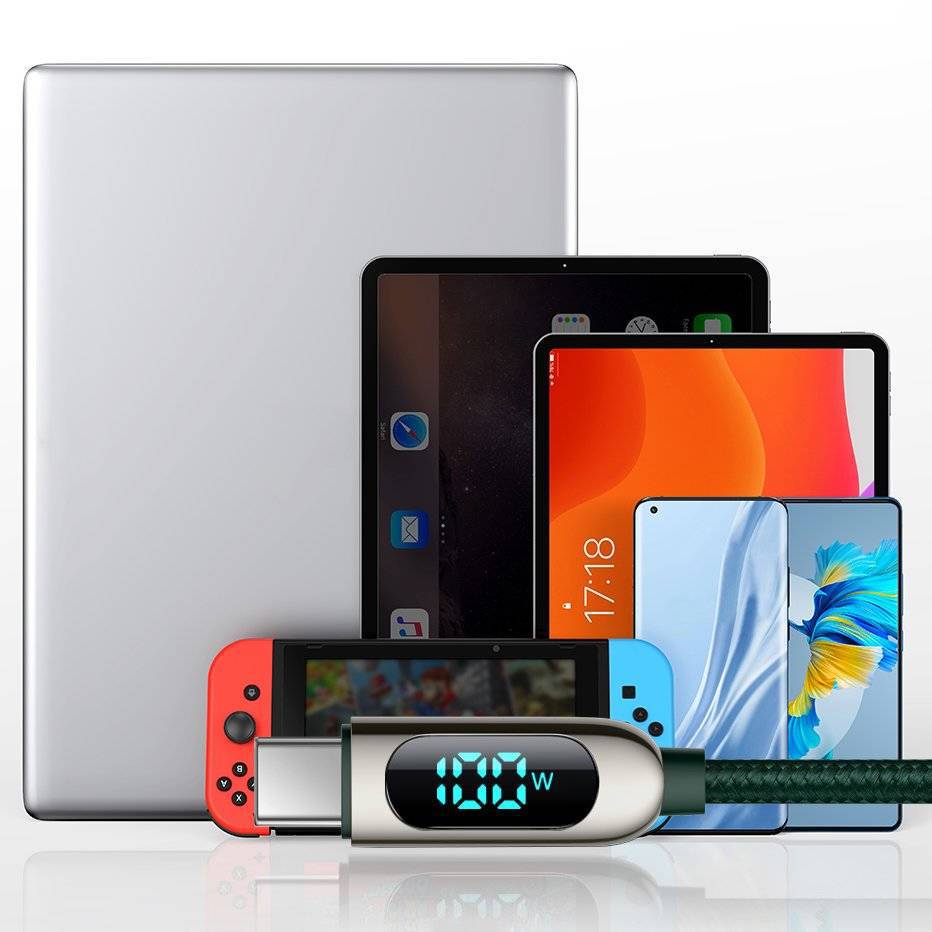 BASEUS DISPLAY FAST CHARGING DATA CABLE 100W 1M GREEN - TQ STORE