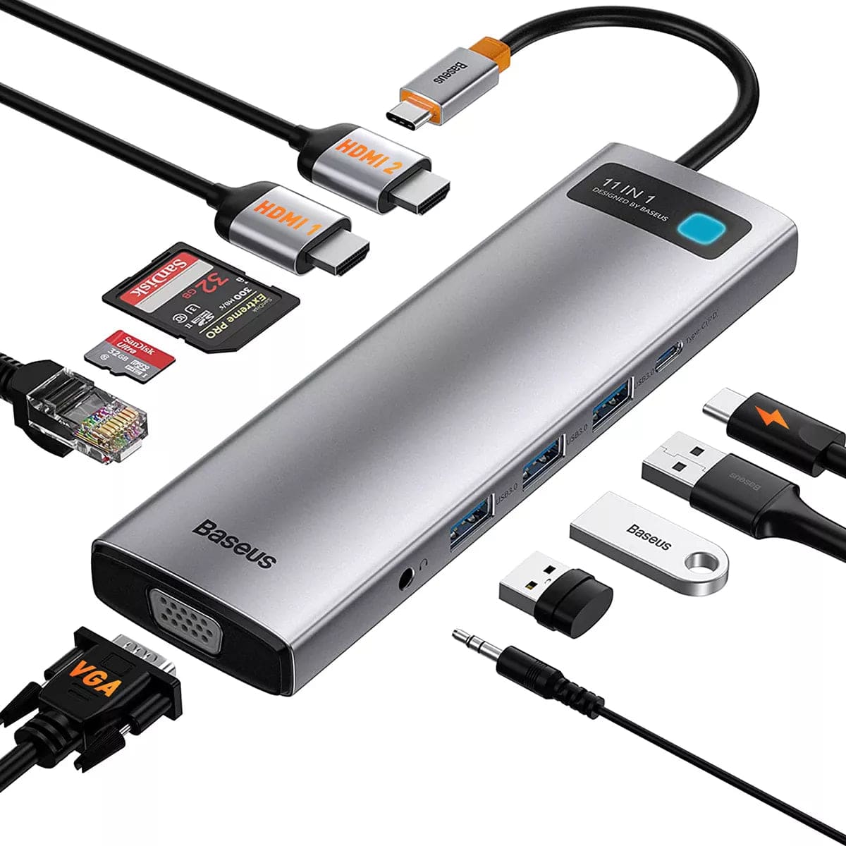 BASEUS METAL GLEAM SERIES 11-IN-1 MULTIFUNCTIONAL TYPE-C HUB DOCKING STATION SPACE GRAY