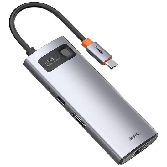 BASEUS METAL GLEAM SERIES 6-IN-1 MULTIFUNCTIONAL TYPE-C HUB DOCKING STATION GRAY