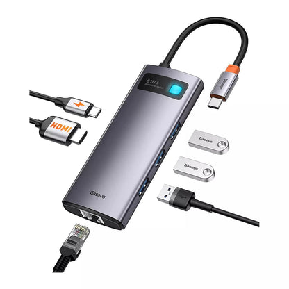 BASEUS METAL GLEAM SERIES 6-IN-1 MULTIFUNCTIONAL TYPE-C HUB DOCKING STATION GRAY