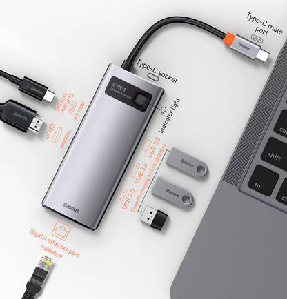 BASEUS METAL GLEAM SERIES 8-IN-1 MULTIFUNCTIONAL TYPE-C HUB DOCKING STATION GRAY
