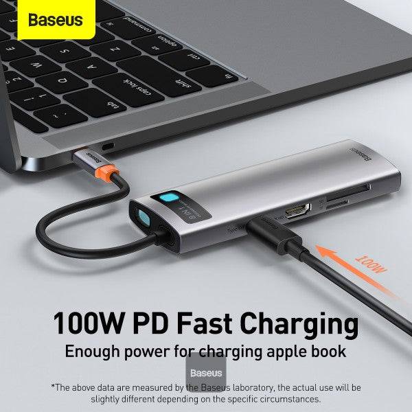 BASEUS METAL GLEAM SERIES 8-IN-1 MULTIFUNCTIONAL TYPE-C HUB DOCKING STATION GRAY