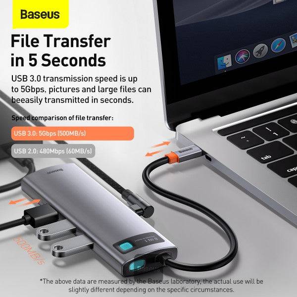BASEUS METAL GLEAM SERIES 8-IN-1 MULTIFUNCTIONAL TYPE-C HUB DOCKING STATION GRAY