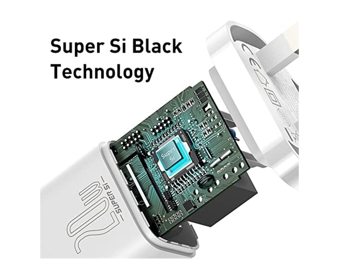 BASEUS SUPER SI QUICK CHARGER 1C 20W UK SETS WHITE（WITH SUPERIOR SERIES FAST CHARGING DATA CABLE TYPE-C TO IP PD 20W 1M WHITE)