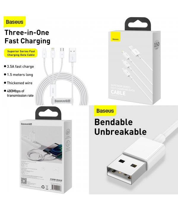 BASEUS SUPERIOR SERIES 3 IN 1 CABLE M/C/L