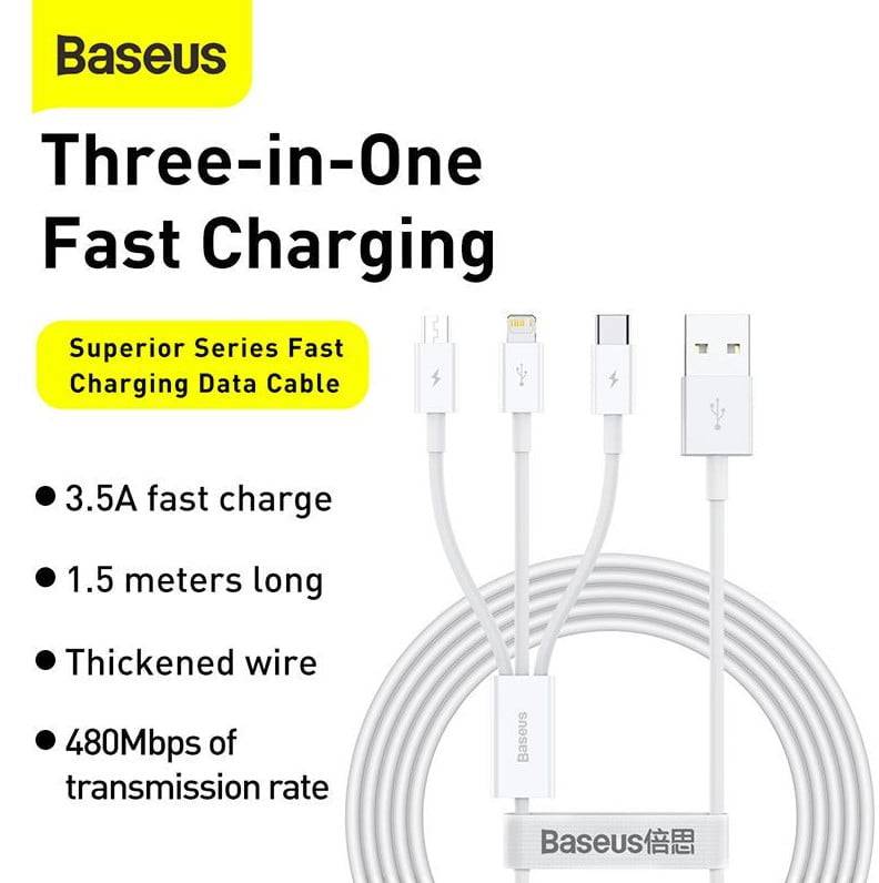 BASEUS SUPERIOR SERIES 3 IN 1 CABLE M/C/L - TQ STORE